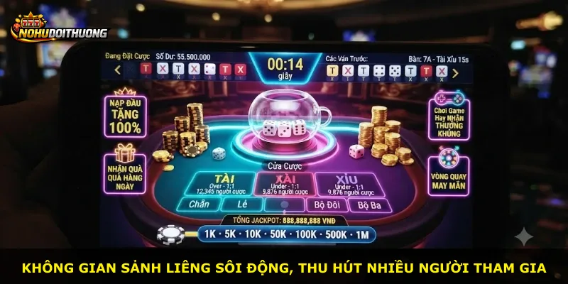Không gian sảnh liêng sôi động, thu hút nhiều người tham gia